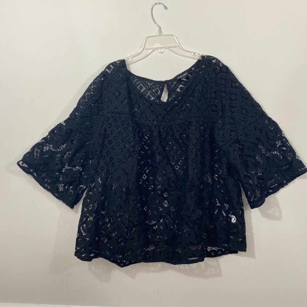 Black Lace Top by Roz and Ali with Bell Sleeves